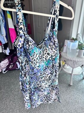 Sunsations One Piece Swimdress in Multi Blue Print